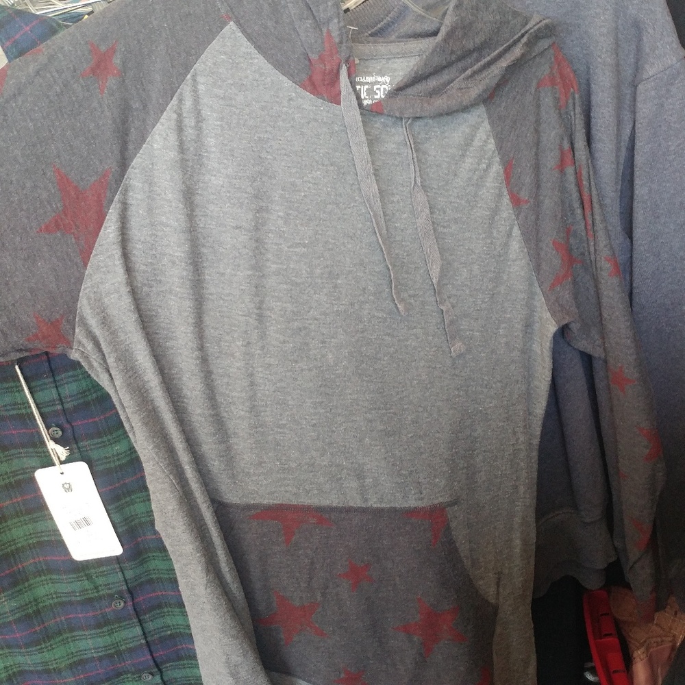Mens Gray starry hooded long sleeve shirt